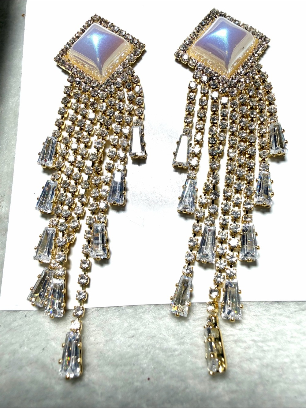 ✨Gold and Iridescent Statement Fringe Drop Earrings ✨